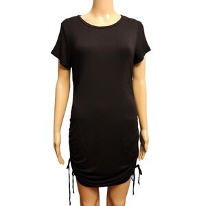 Black Short Sleeve Stretchy Mini Dress with Rouched Sides